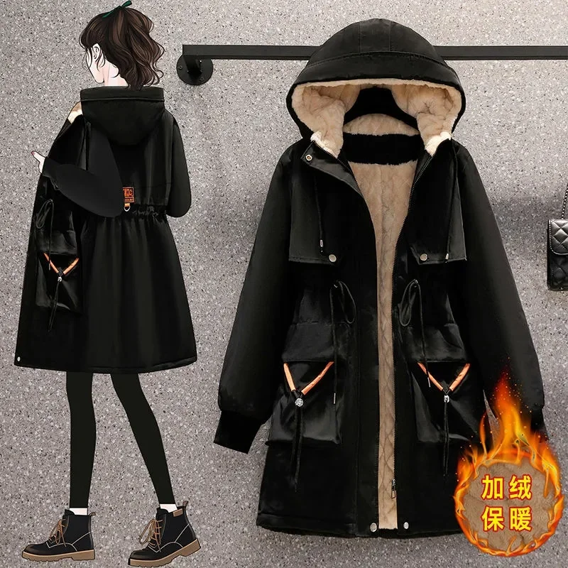 2022 New Type of Cotton Clothing Female Fat MM Long Thick and Cashmere Warm Cotton Clothing Winter New All-matching Cotton Coat