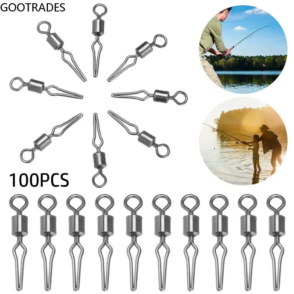 

100 PCS Flexible Rotation Fishing Connector with Side Line Clip Rotating Fishing Swivel Fishing Tackle