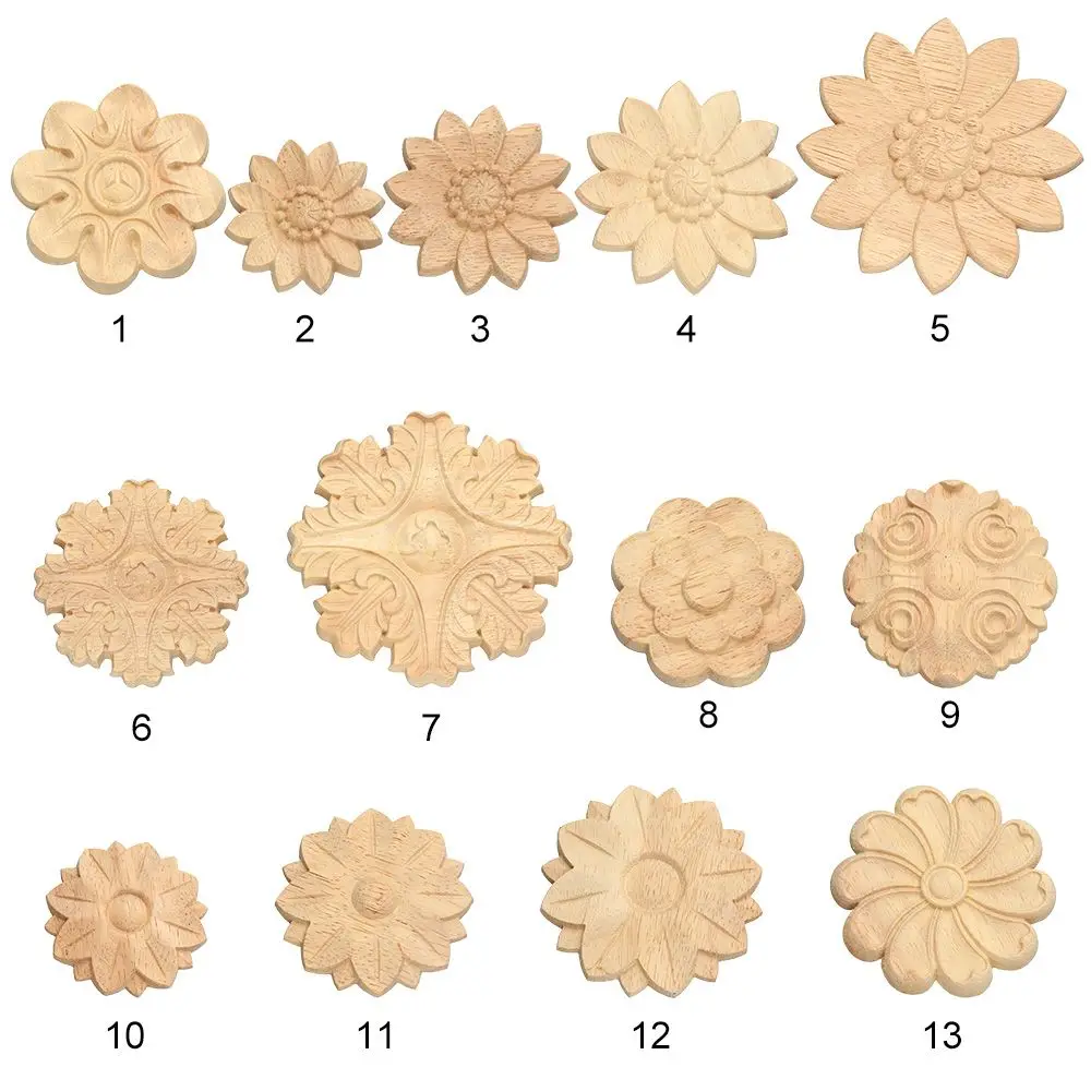 Natural Floral Carved Wooden Decorative Figurine Craft Frame and Corner Applique