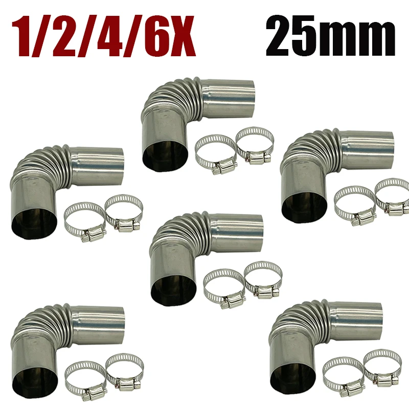 25mm Car Elbow Pipe Air Diesel Parking Heater Exhaust Pipe Connector w/Clamps 1/2/4/6X Eberspacher Webasto Diesel Heater