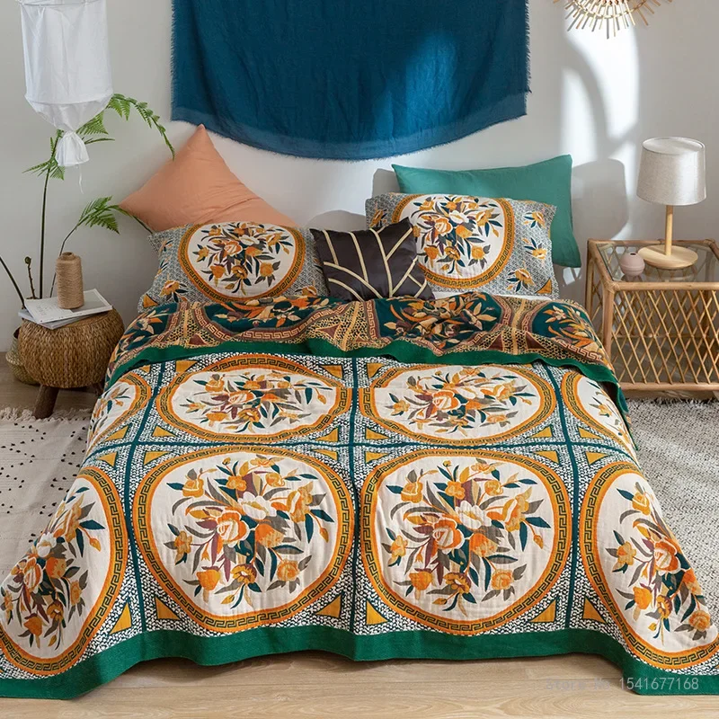 Thin Air-Conditioning Quilt for Adult and Children Five-layer Gauze Towel Bedspread Office Household Sofa Blanket Summer Bedding