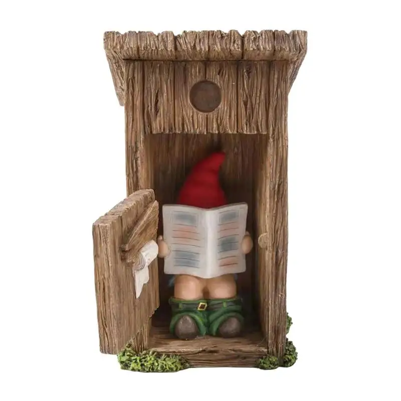 

Naughty Gnome Statue Toilet Dwarf Ornament For Outdoor Garden Dwarf Reading Newspaper In Toilet Not Close Door Home Decoration