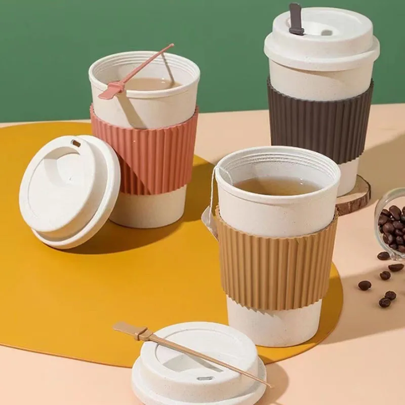 Coffee cup Wheat straw coffee cup water cup mixing plastic latte mug with lid