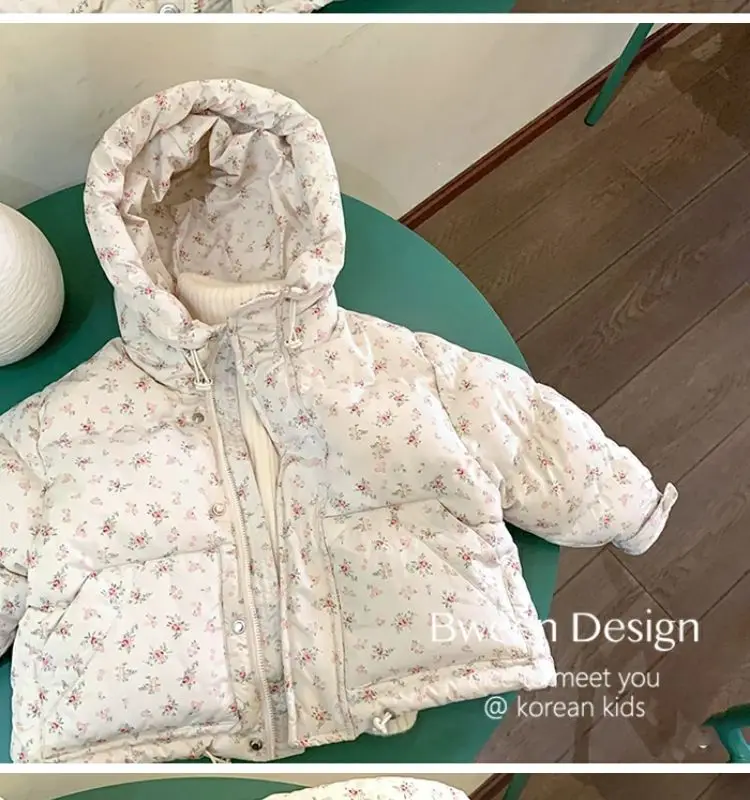 Girls' floral cotton coat winter thickened cotton coat - Uniqwear