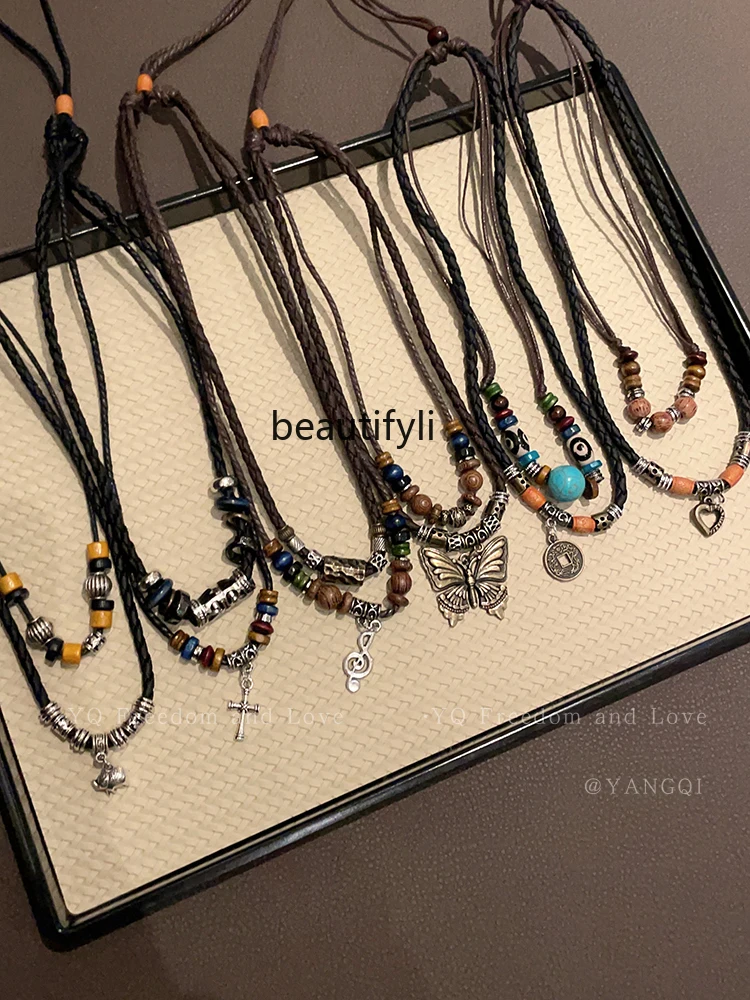 Ethnic Style Double-Layer Necklace Retro New Chinese Style Butterfly Pendant Clavicle Chain Bohemian Style Accessories