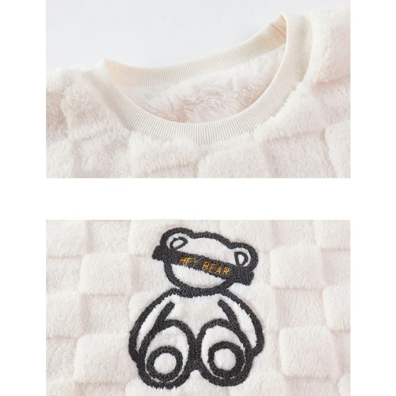 2024 New Coral Velvet Pajamas Women Autumn Winter Plush Thickened Loungewear Cute Cartoon Student Flannel O-neck Homewear Suit