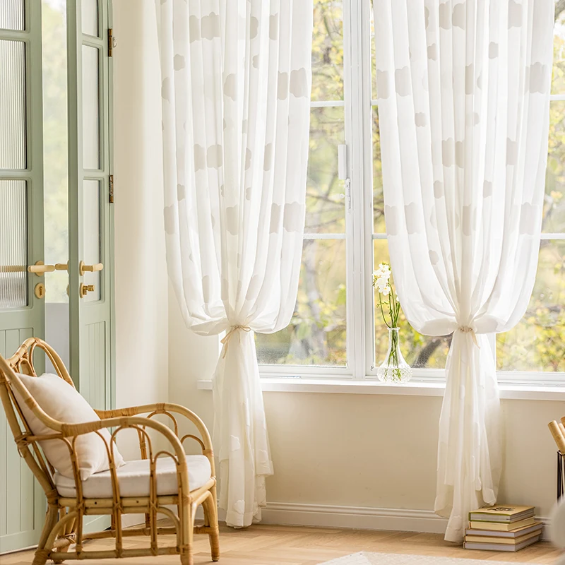 Living Room Kitchen Wedding Decor Airy Home Drapes 2025 New 3D Tulle Curtains With White Cloud Design Sheer Panels For Kids Room 2