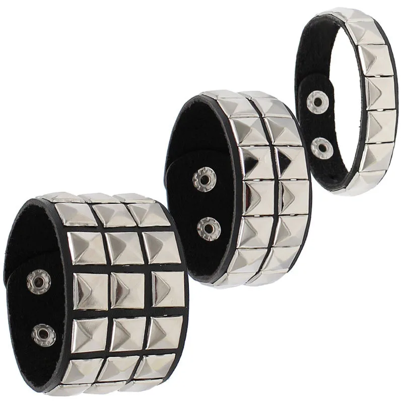 PU leather bracelet 3 row cuspidal spikes rivet chains for women men friends jewelry