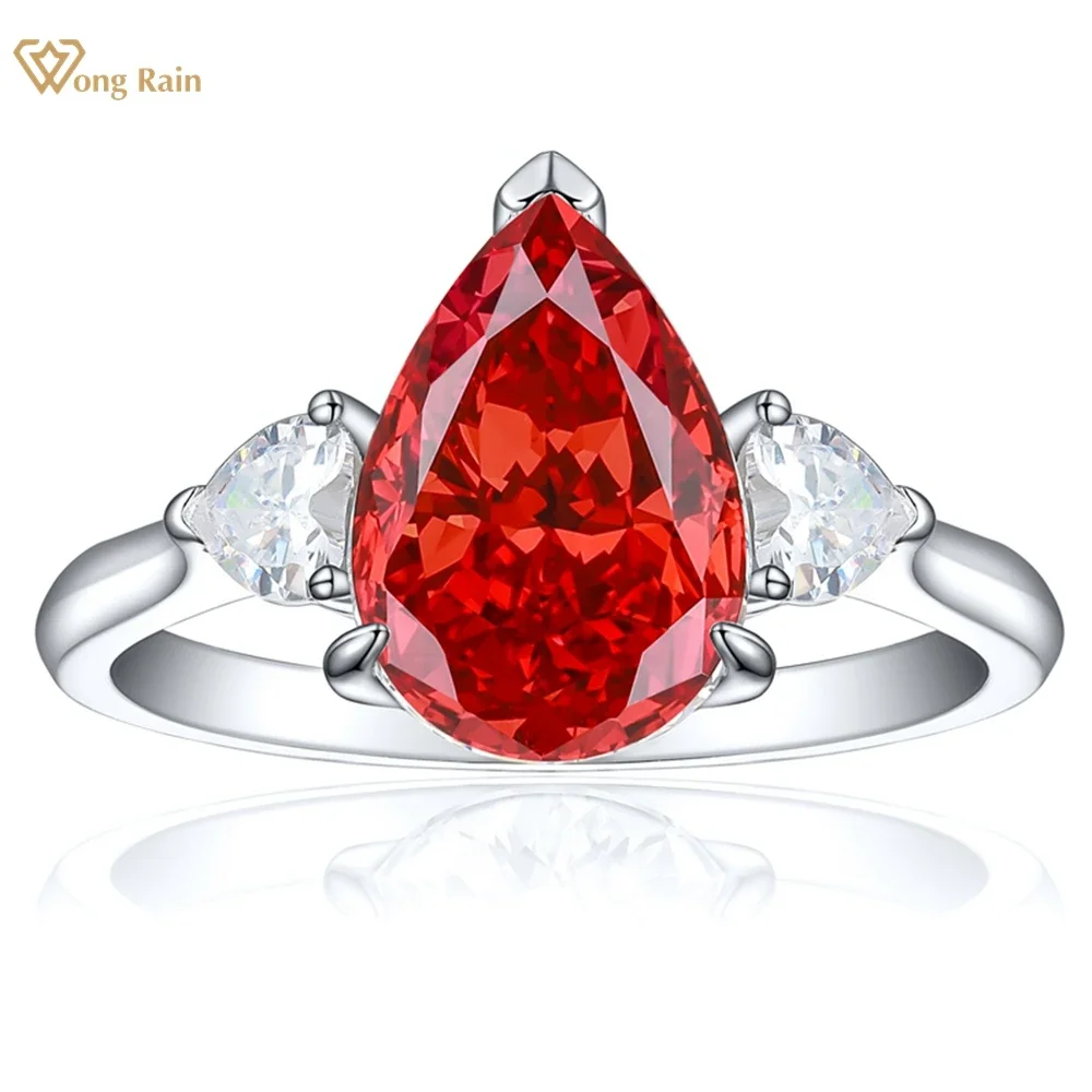 

Wong Rain 100% 925 Sterling Silver Sparkling 4CT Pear Cut Lab Ruby Sapphire Gemstone Engagement Women Ring Jewelry Wholesale