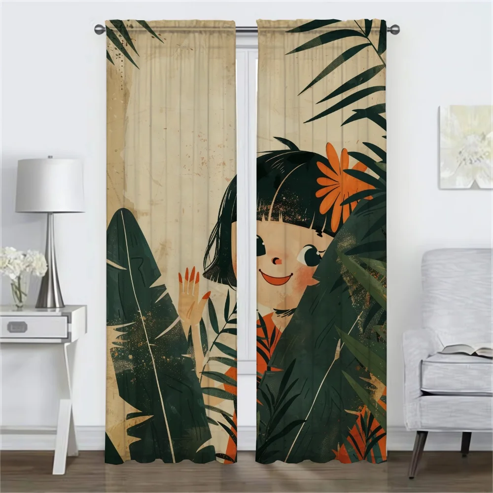 Curtains for Bedroom Naughty Little Girl Home Interior Curtains 2 Pieces Shades Blackout Curtain Partition Halloween Decoration 2