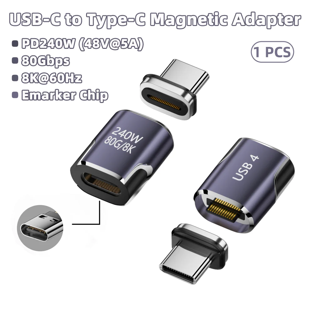 High-Speed Magnetic USB-C Adapter – 80Gbps, 240W, Supports 8K Resolution