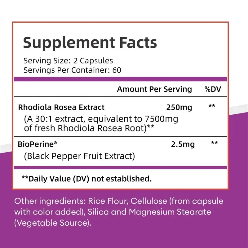 Rhodiola Supplement-Improves Energy and Focus, Relieves Stress, Improves Mood, Non-GMO