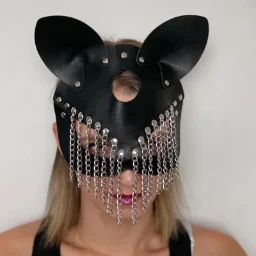 Donne Sexy Half Face Fox Cosplay Cat Leather Anime Mask con rivetto Punk Collar per Halloween Party Masquerade Ball Fancy Masks