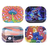 Household Metal Rolling Tray 18x14cm Tinplate Plate Container Cigar Smoking Accessories Storage Trays Various Patterns 1