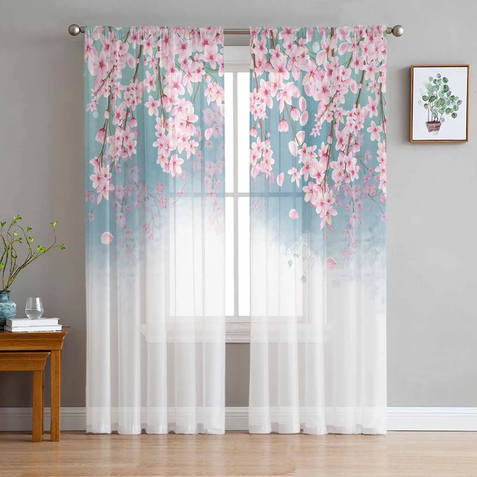 

Peach Blossom Gradient Watercolor Flower Sheer Curtains for Living Room Modern Home Decor Tulle Curtain Bedroom Voile Drapes