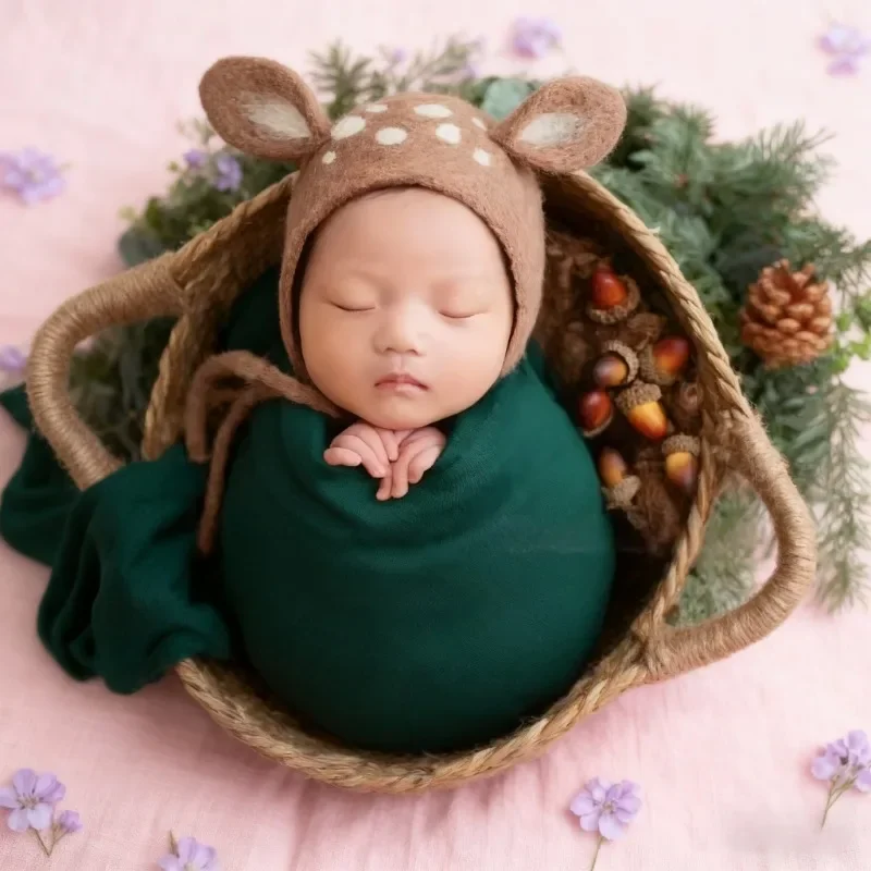 Newborn Photography Posing Props 1pc Rattan Woven Nest Basket Baby Changing Basket with Handles Practical Basin Frame Container