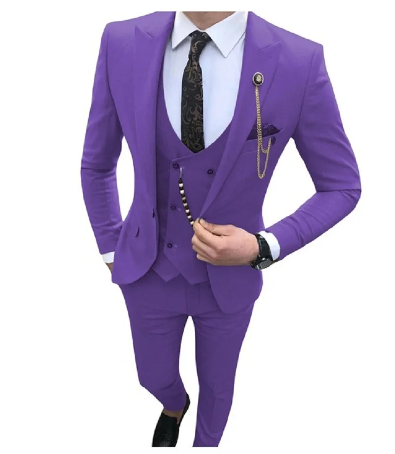 3 Pieces Mens Suit Slim Fit Business Suit Groom Colorful Costume Homme Tuxedos for Formal Wedding suit(Blazer+Pants+Vest)