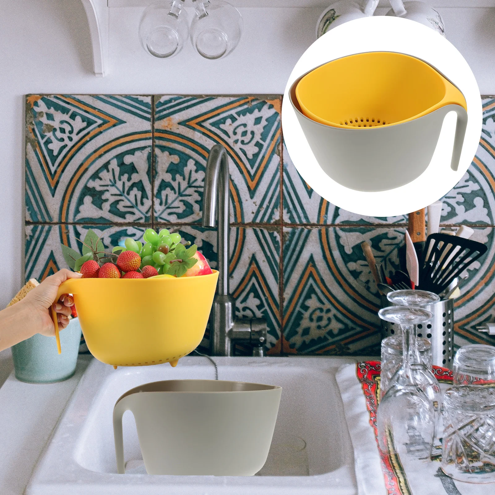 

Double Layer Drainer Basket Kitchen Strainer Washing Bowl and Draining Sink Vegetables Chopstick Basin Filter Containers