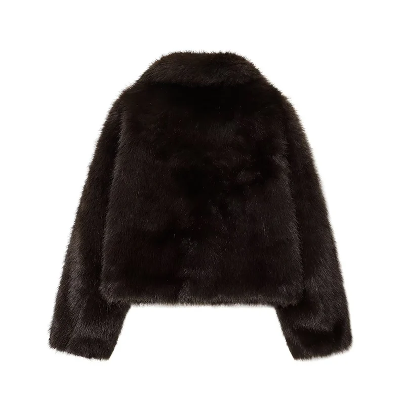 Women Fashion Faux Fur Winter Jacket Vintage Lapel Neck Long Sleeves Fluff Warm Jackets Coat Female Chic Casual Outerwear