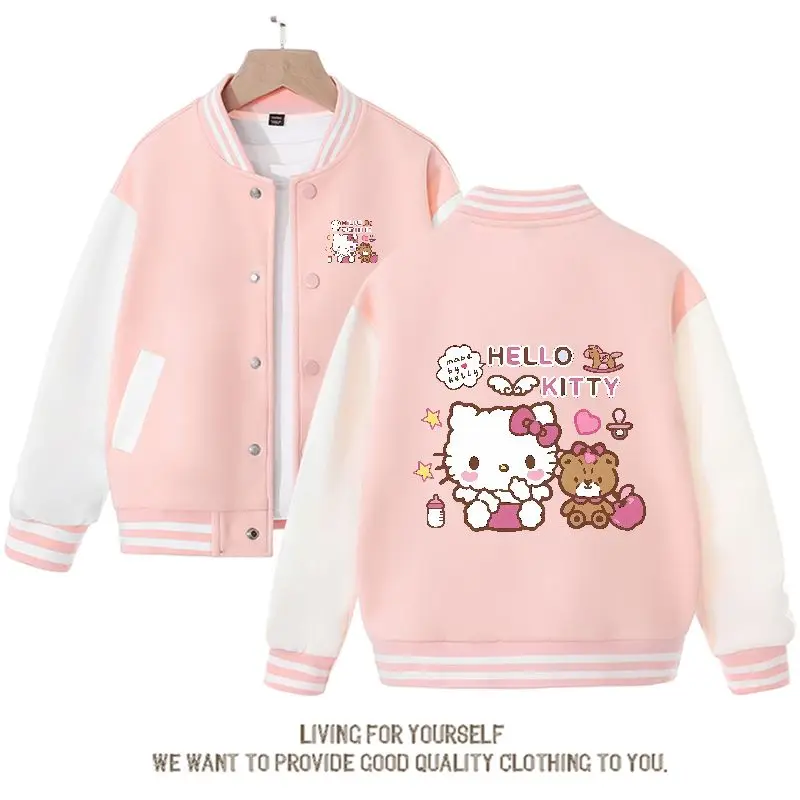 

Sanrio аниме Hello Kitty Детская одежда милая мультяшная Новинка весна-осень куртка для девочек Свободная спортивная бейсбольная форма пальто в подарок