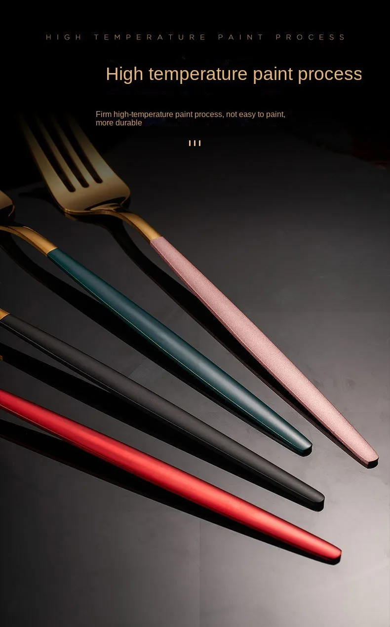 Description Picture 3 of item4 Set Household Black Gold Cutlery Set Chopsticks Spoon Green Gold Stainless Steel Dinnerware Set Luxury Tableware Set