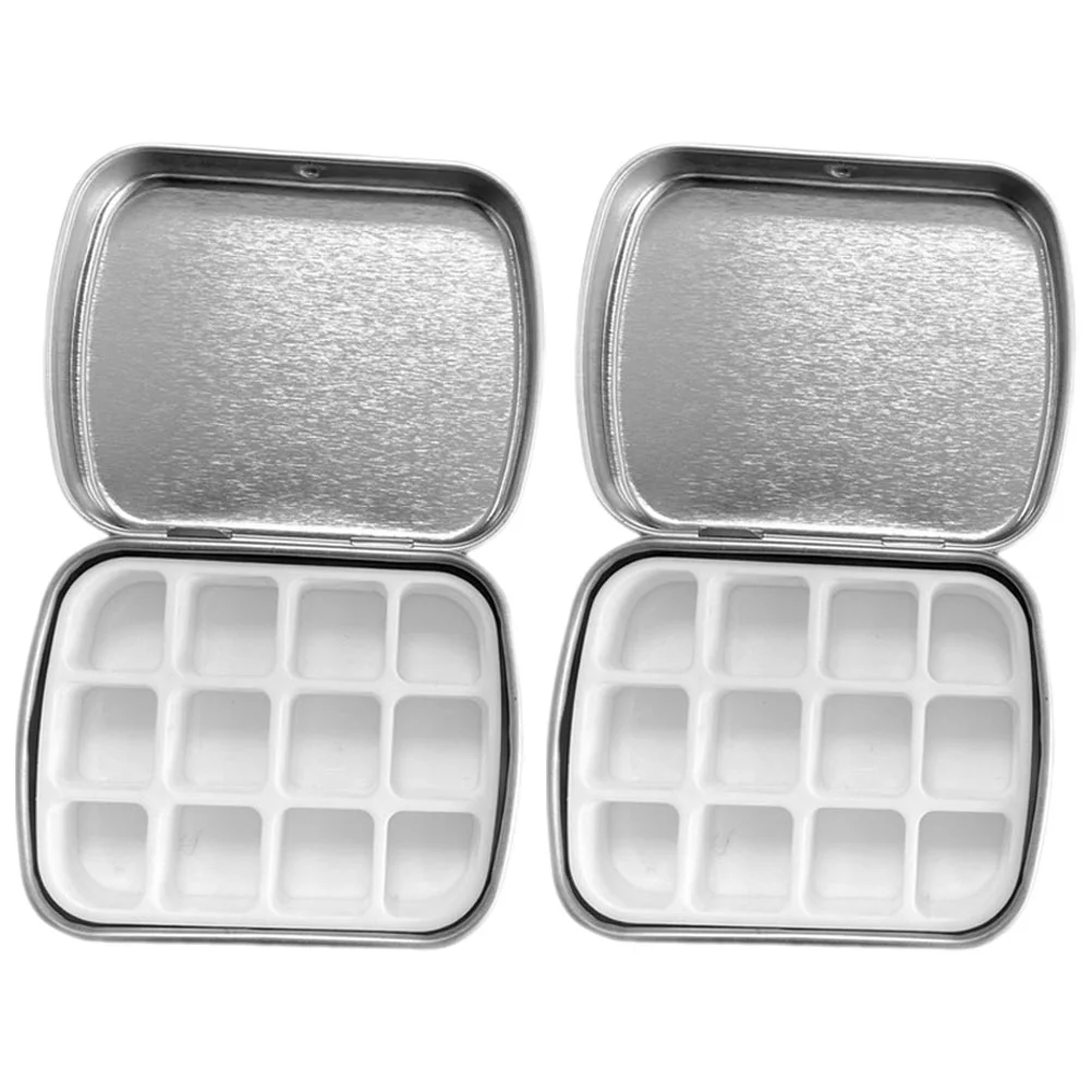 

2 Sets Nail Polish Organizer Empty Tin Stamping Case Pallet Tray Polishes Container Storage Containers