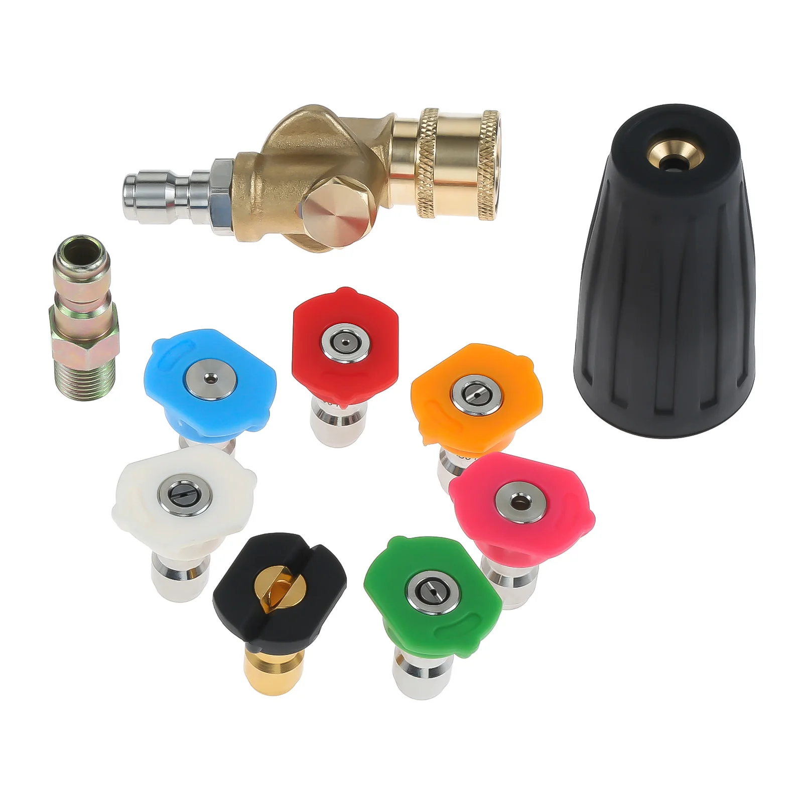 

9pcs/kit Pressure Washer Rotating Turbo Nozzle 3600PSI 4000PSI 1/4" Quick Connect 7-Degrees Spray Tip Pivoting Coupler Cleaning