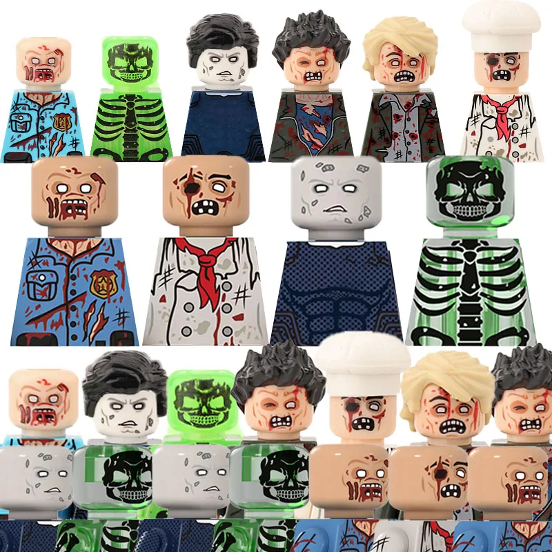

MOC City Halloween Zombies Figures Building Blocks Military Army Soldier Doctor Skeleton Ghost Scary Weapons Bricks Friends Toys