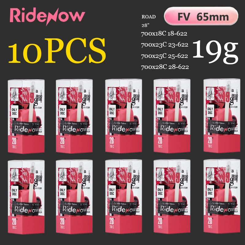 

Ridenow 10PCS Ultralight Bicycle Inner Tube 19g Road Bike TPU Tube 45 65 85mm Length French Valve 700C 28'' Super Light inner