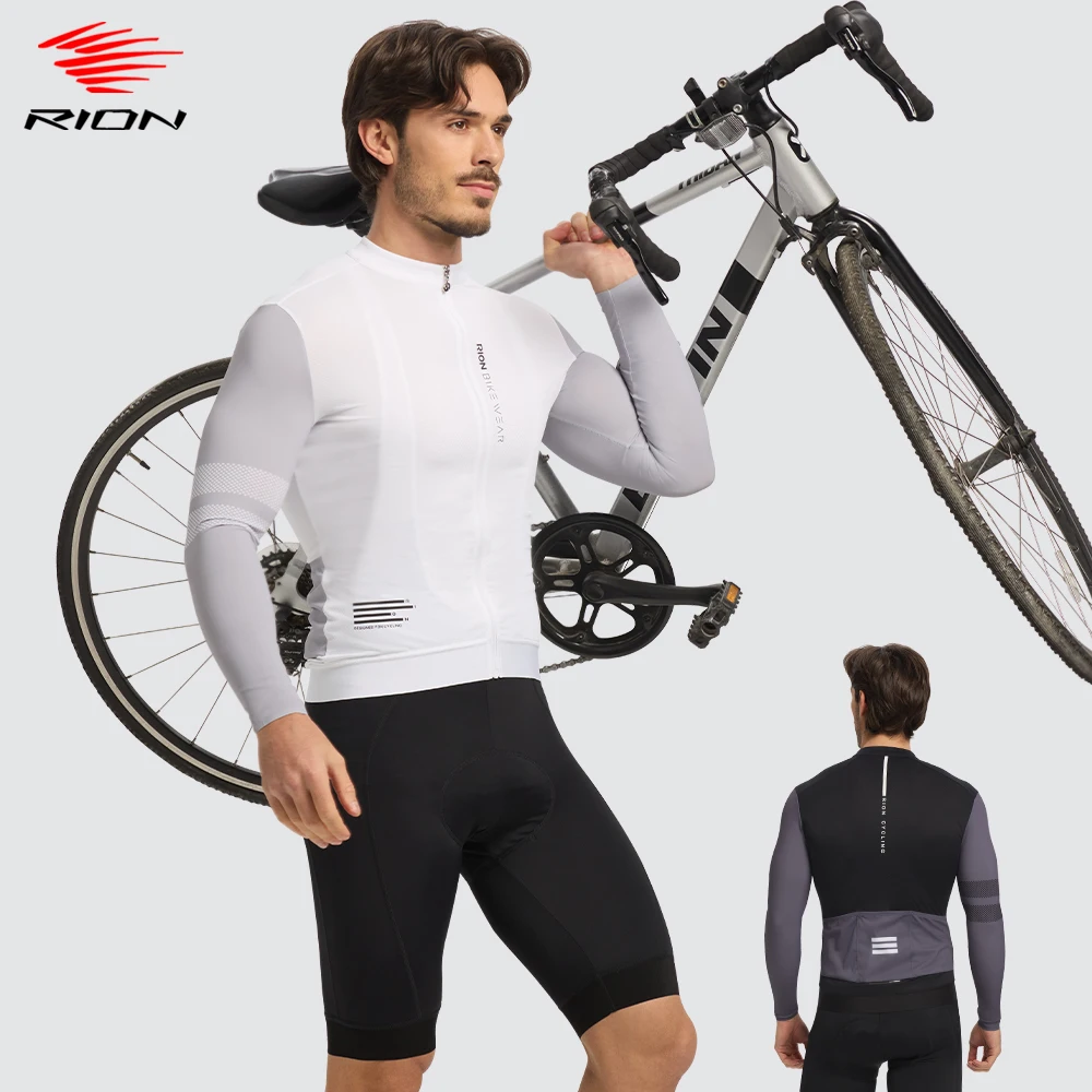 RION Cycling Jersey Men Bicycle Shirts Mountain Bike MTB Jerseys UPF50+ Sun Protection Long Sleeve Road Rading Outdoors 15℃-24℃ Cycling Jersey Cycling Shirt Cycling Clothing Sun Protection Shirt
