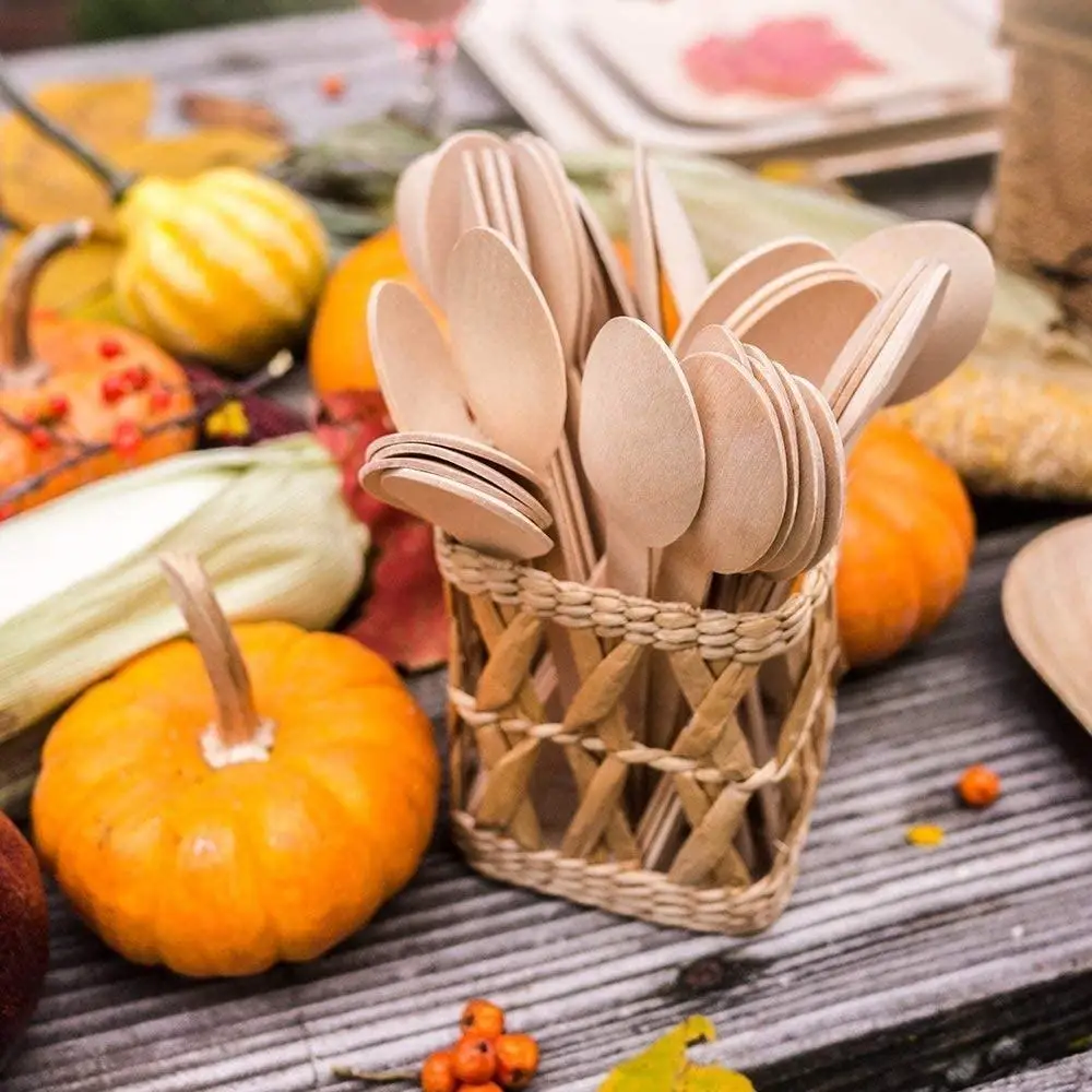50pcs Disposable Wooden Spoon Eco-friendly Tableware, Suitable For Parties, Birthdays, Barbecues, Weddings, Picnics