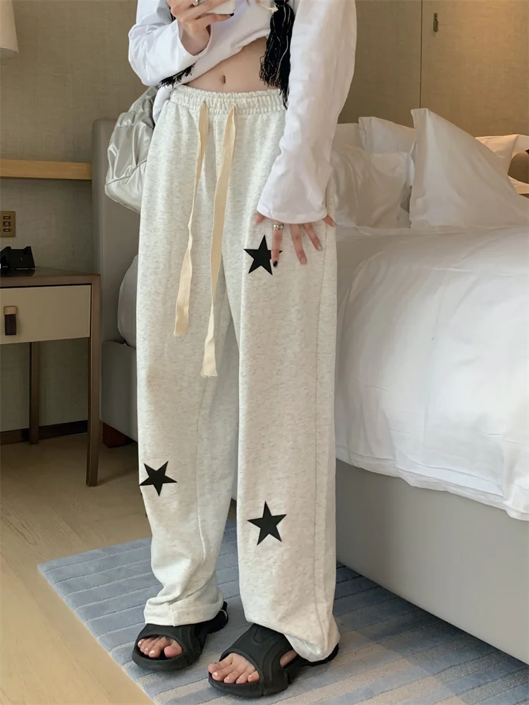 

Straight Elastic Waist Streetwear Baggy Pants Aesthetic Graphic Star Print Wide Leg Trouser Punk Hippie Y2K Harajuku Sweatpants