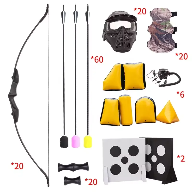 

20 People CS Archery Tag Game Set Recurve Bow Inflatable Paintball Bunkers Foam Arrows Target Safety Combat Equipment