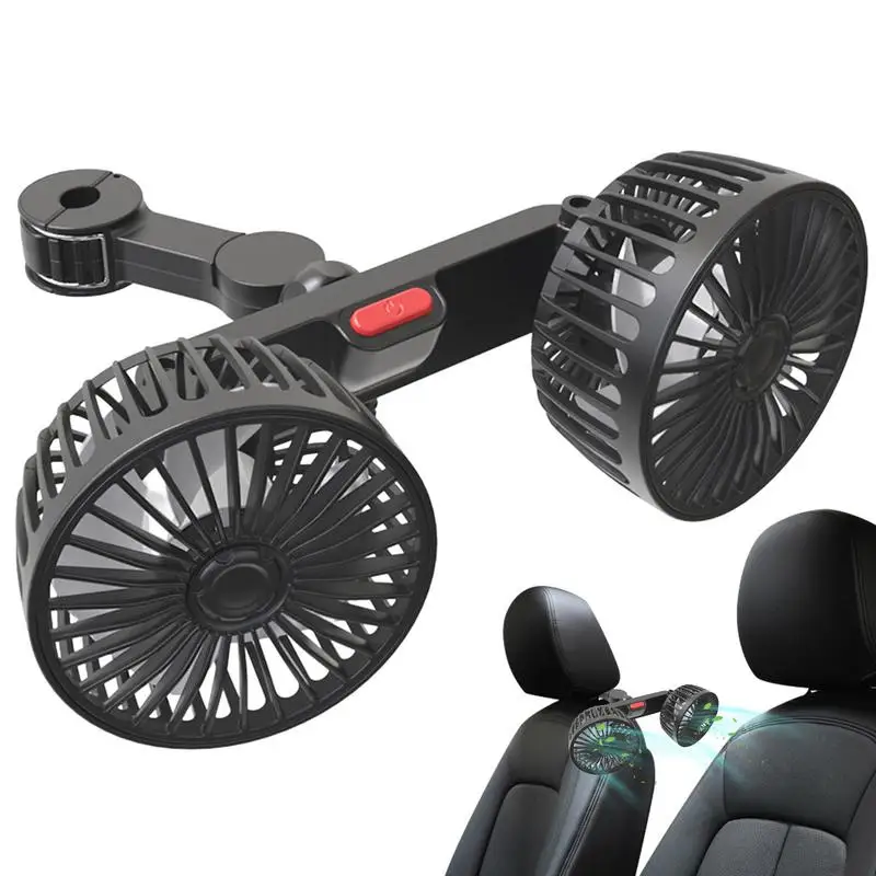 

3 Speeds car back seat fan with Clip 360 Rotatable Strong Wind Car Rear Headrest Fan Dual Head USB cooler for vehicles