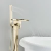 Brushed Gold Bathroom Standing Bathtub Faucet Tub Waterfall Spout Plastic Hand Shower Floor Stand Bath Tub Hot Cold Mixer Tap 2