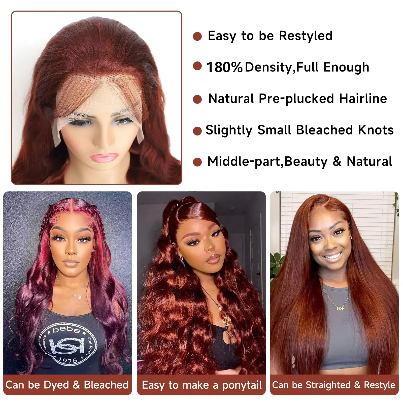 Lace Front Wig Human Hair Wig 30 40 Inch Reddish Brown 13x4 HD Lace Front Wigs Human Hair Body Wave 13x6 Colored For Women