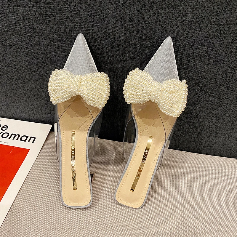Woman 2024 Trend Transparent High Heels for Women Pointed Toe Heeled Sandals Fashion Bow Slingbacks Pumps Ladies Stiletto Shoes