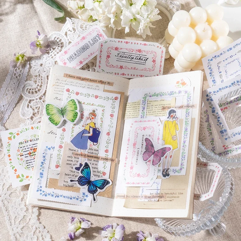 Journamm 30pcs/pack Floral Lace Memo Pad Kraft Paper Frame Materials Collage Stationery DIY Scrapbooking Creative Notes Paper 5