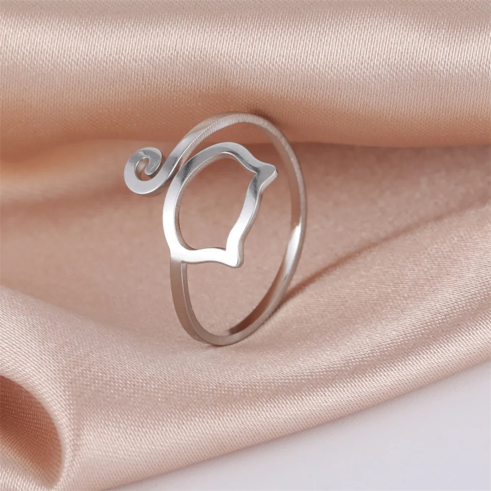 Edelstahl-Katzenringe für Frauen, goldfarben, süßes Kätzchen, verstellbarer Ring, 2023, Trend, Tierschmuck, Mädchen, Party, Geschenk, Großhandel – Detail 14