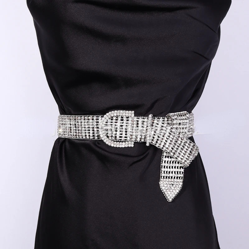 

Luxury Brand New Shiny Women Belt Rhinestone Waistband bright Bride Bling Crystal Diamond Sliver Gold Chain Belts High Quality