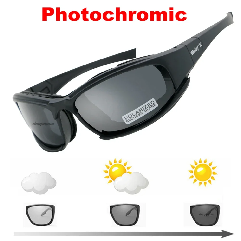 Daisy Photochromic Polarized Glasses Transition Sunglasses Goggles 4 Lens Kit War Game Tactical Hiking Glasses