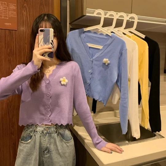 

NEW Lady Wave Cardigans Women Sweaters V-Neck Long Sleeve Tops Fashionable Solid Knitwear Women's Sweater Cardigan Coat Cloth