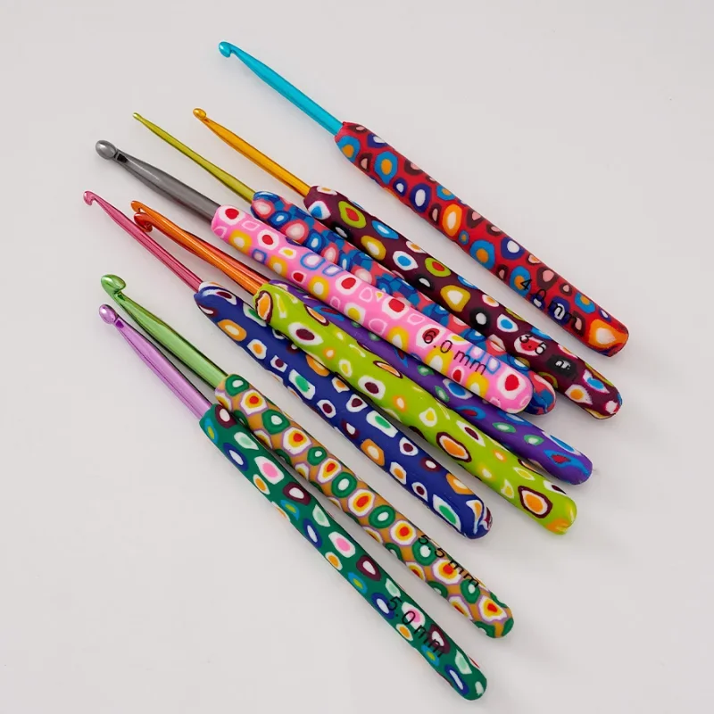 A Set of 9 Bags Knitting Tools Color Cartoon Picture Polymer Clay Handle Crochet Long Polymer Clay Handle Aluminum Crochet