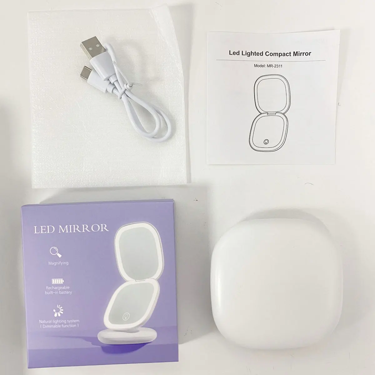 Mini Led Makeup Mirro With Light 5X Magnifying Glass Built-in 400mAh Battery Pocket size For Easy Carrying