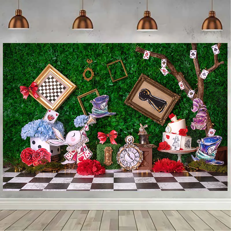 Alice In Wonderland Birthday Party Decor Backdrop Baby 1st Birthday Baby Shower Cake Smash Portrait Photography Backgrounds