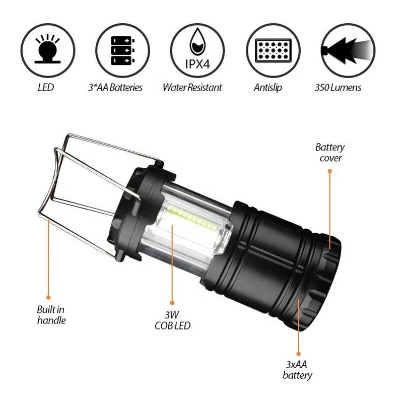 Cob LED Camping Lantern Portable LED Lamp Outdoor Camping Tent Light IP20 Waterproof Telescopic Collapsible