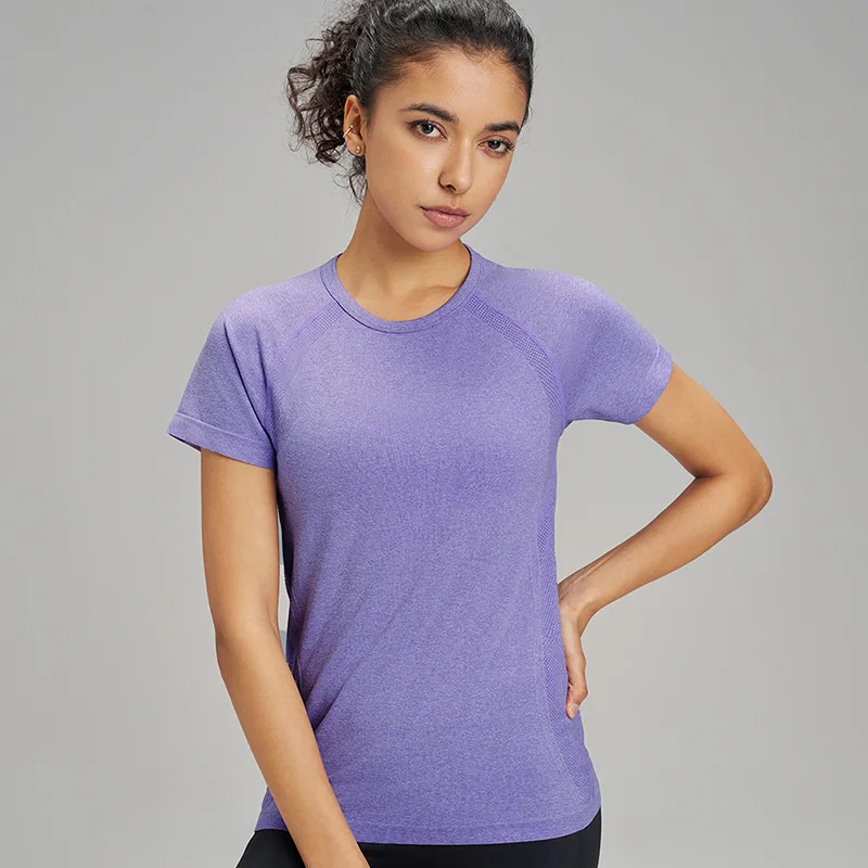 Ten Color Quick Dry Sports Short Sleeve T-Shirt Women's Sweatshirt Breathable Fitness Clothing Solid Color Yoga Short Sleeve Top 2
