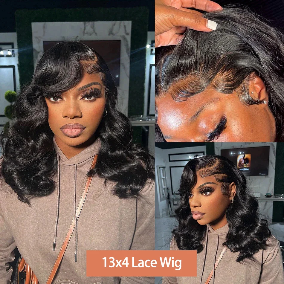 Body Wave Bob Wig 13x6 Transparent Lace Frontal Wig Brazilian Human Hair Wigs Virgin Remy Hair 13x4 Lace Closure Wig 250%