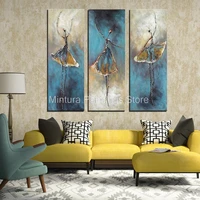 Mintura,Hand-Painted Oil Painting on Canvas,3 Panels Vintage Abstract Ballet Dancer Wall Art,Picture for Living Room Decoration 4