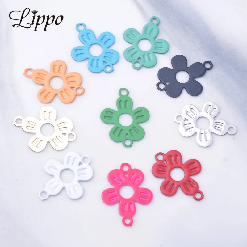 100 Stück/Lot AC10887 10*14mm Messing Kleine Blumen-Verbindungsstücke Bunte Schmuck-Ohrring-Accessoires